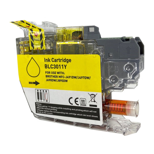 Compatible Brother LC3011 (LC3011Y) InkJet Cartridge, Yellow, 200 Yield