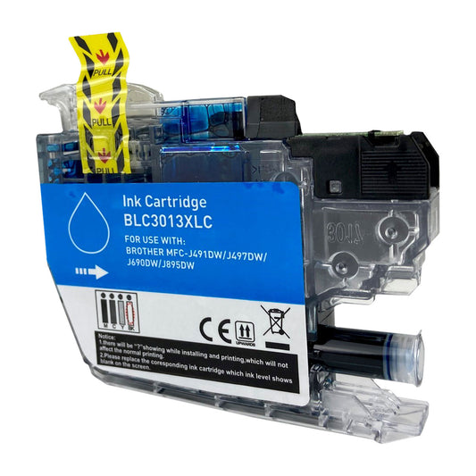 Compatible Brother LC3013C (LC3013 XL) InkJet Cartridge, Cyan, 400 High Yield, ., Bulk (No Box)