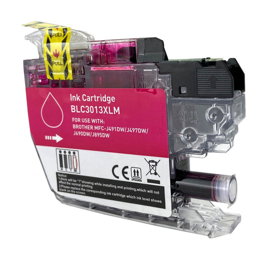 Compatible Brother LC3013M (LC3013 XL) InkJet Cartridge, Magenta, 400 High Yield, ., Bulk (No Box)