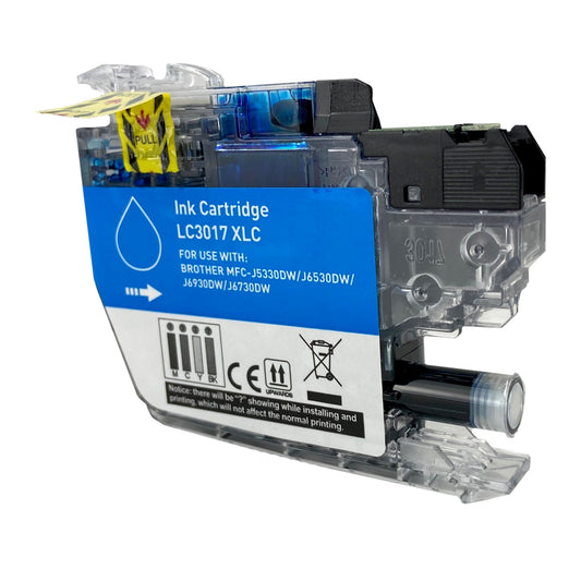 Compatible Brother LC3017 XL (LC3017C) InkJet Cartridge, Cyan, 550 High Yield