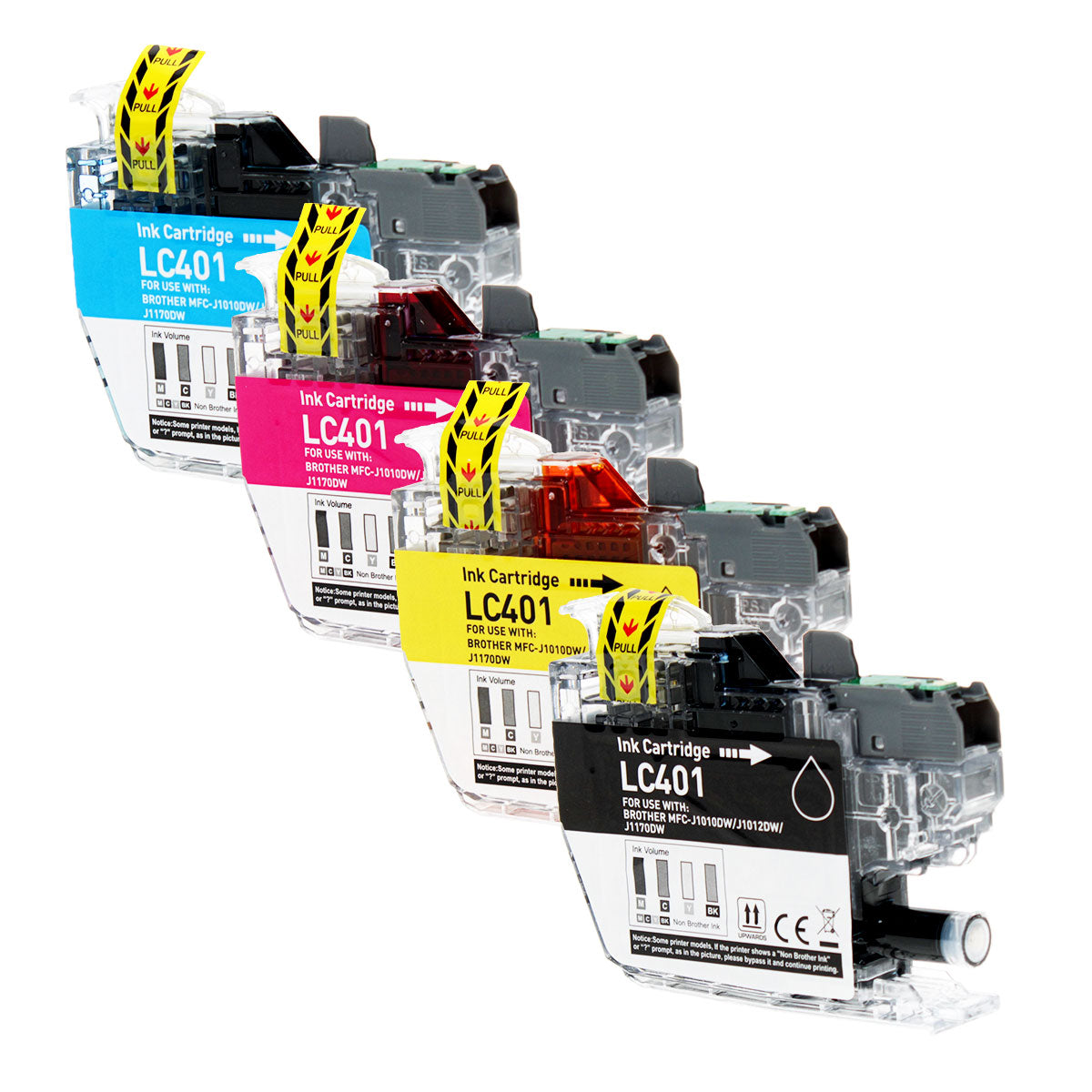Compatible Brother  LC401 (LC401 BK,C,M,Y) Inkjet Color Combo, Black, Cyan, Magenta, Yellow, 600 High Yield, 4 Cartridge Pack (1K/1C/1M/1Y)