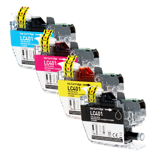 Compatible Brother  LC401 (LC401 BK,C,M,Y) Inkjet Color Combo, Black, Cyan, Magenta, Yellow, 600 High Yield, 4 Cartridge Pack (1K/1C/1M/1Y)