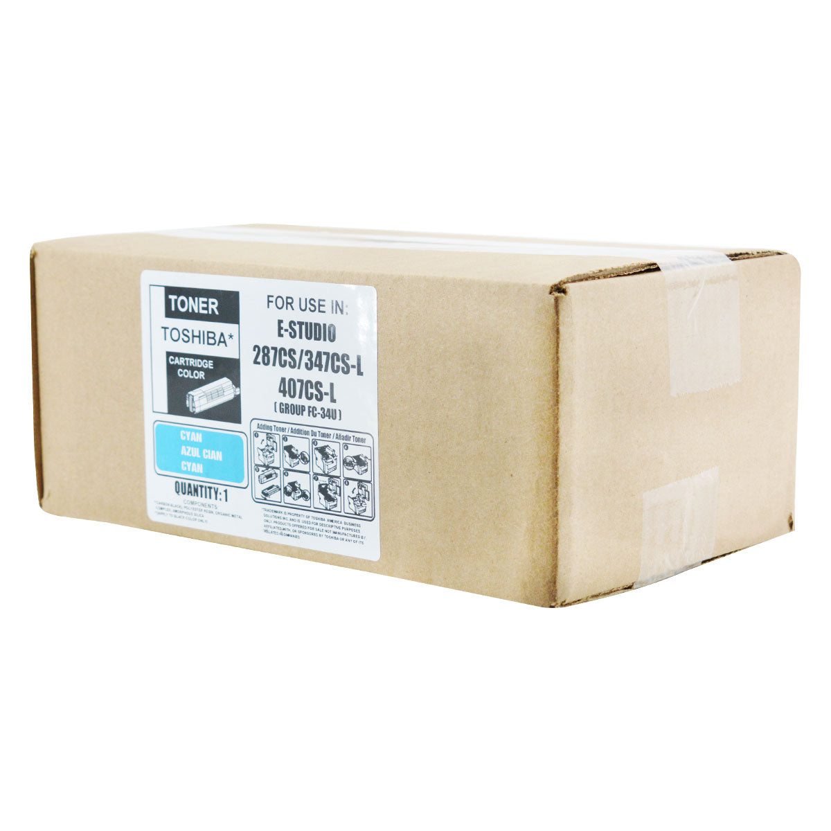 Compatible Toshiba e-STUDIO 287 347 407 (T-FC34U-C) Toner Cartridge, Cyan, 11.5K Yield, TAA Complaint, Made in USA