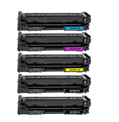 Compatible HP 218X High Yield Toner Cartridge 5-Pack Set (W2180X, W2181X, W2182X, W2183X) 4 Color + Extra Black, New Chip