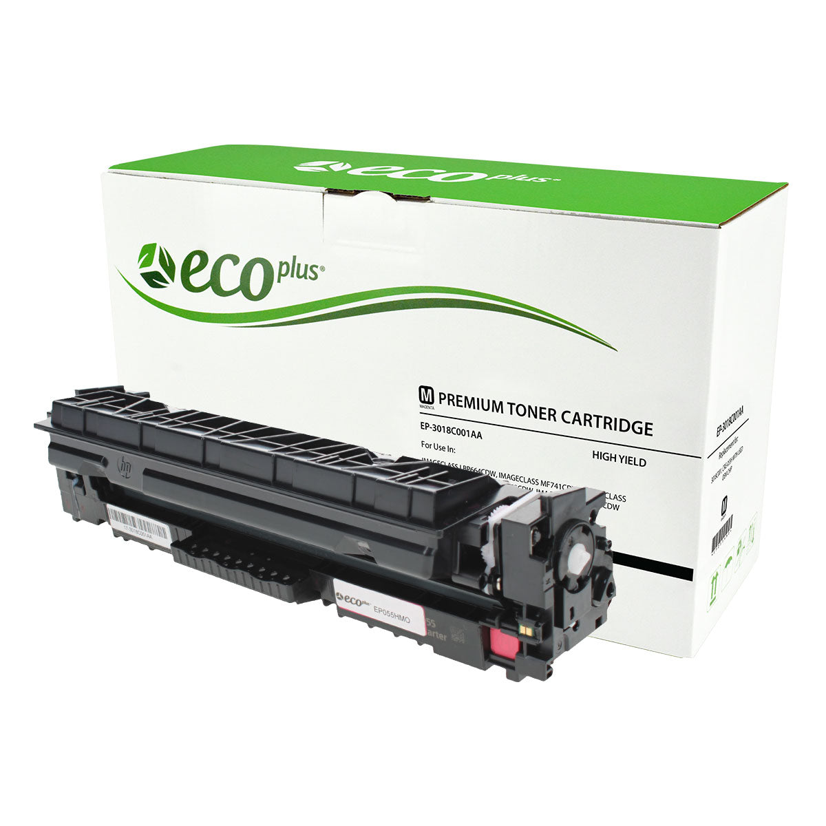 EcoPlus Canon CRG-055H (3018C001AA) Toner Cartridge, Magenta, 5.7K High Yield, (Used OEM Chip), Made in USA