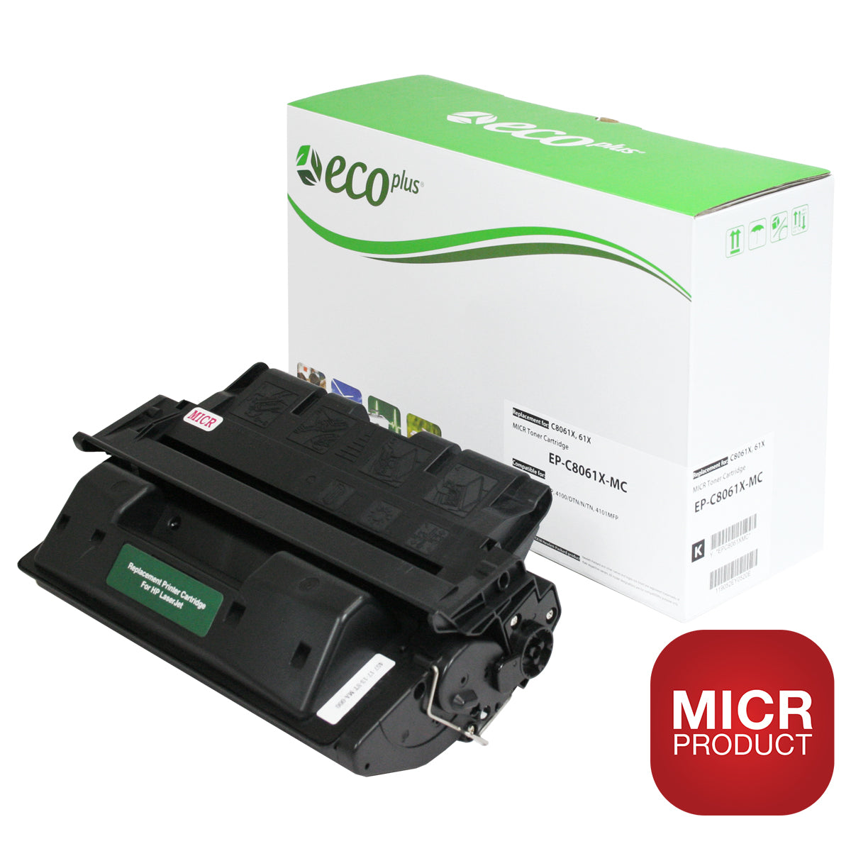 EcoPlus HP 61X (C8061X) MICR Toner Cartridge, Black, 10K High Yield, Made in USA