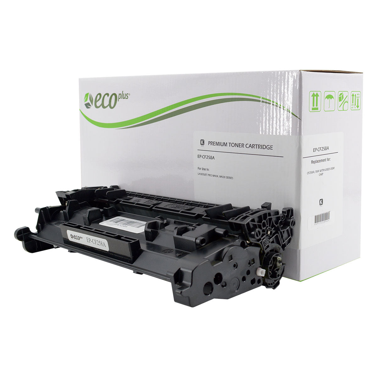 EcoPlus HP 58A (CF258A) Toner Cartridge, Black, 3K Yield, (Used OEM Chip), Made in USA