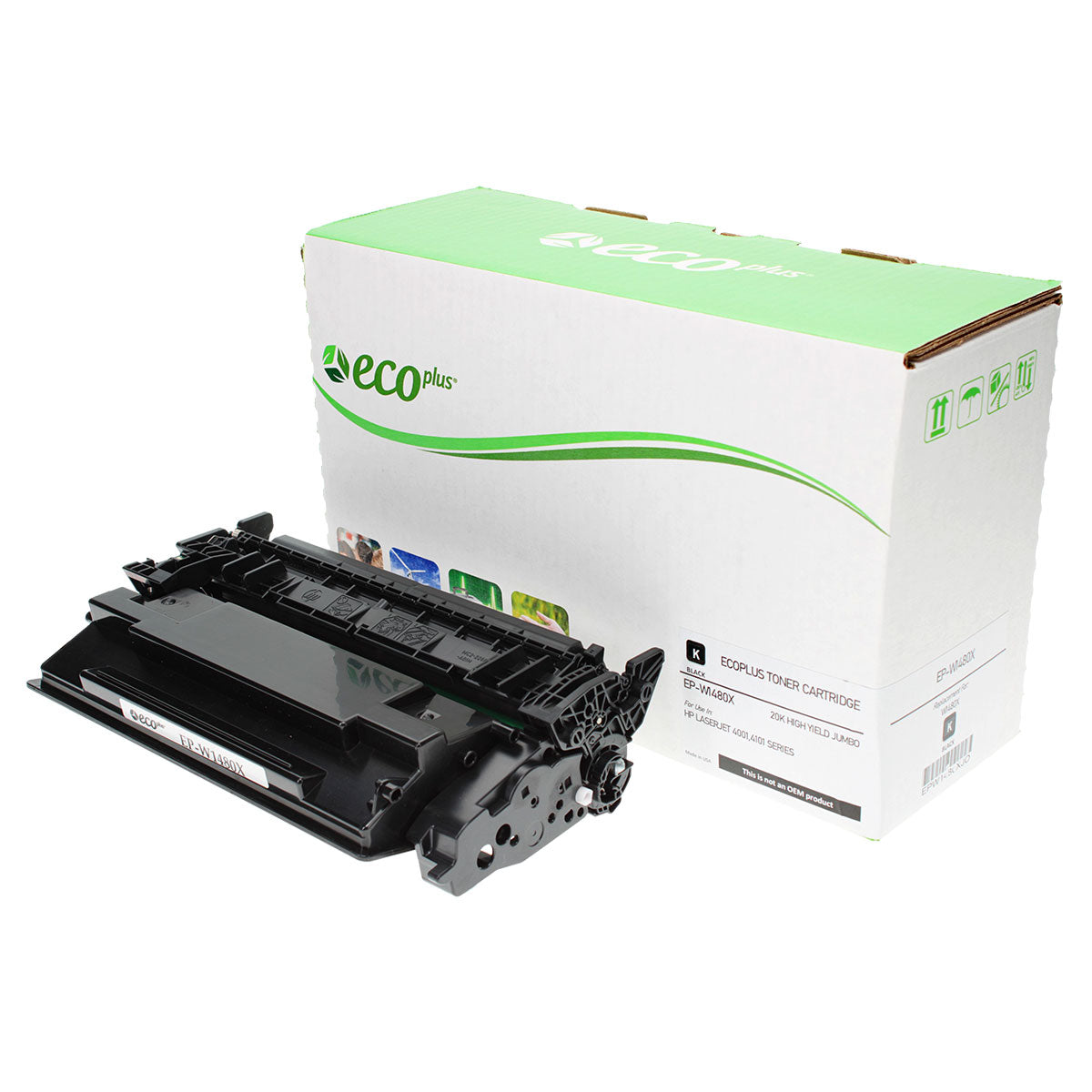 EcoPlus HP 148X (W1480X) Toner Cartridge, Black, 20K High Yield Jumbo, (New OEM Chip) Made in USA, Will work with E series