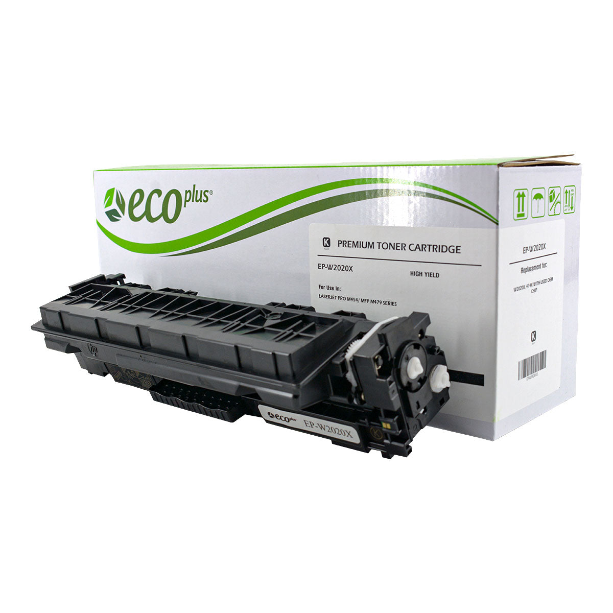 EcoPlus HP 414X (W2020X) Toner Cartridge, Black, 7.5K High Yield, (Used OEM Chip), Made in USA
