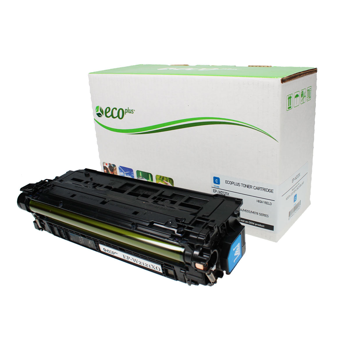EcoPlus HP 212X (W2121X) Toner Cartridge, Cyan, 10K High Yield, (Used OEM Chip), Made in USA
